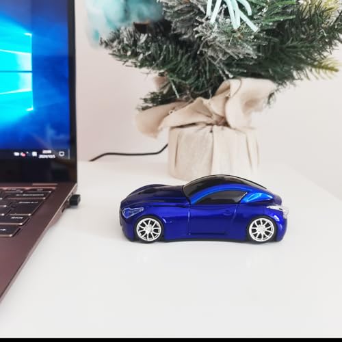 Car Mouse for Computer, Wireless Car Shaped Mice for Laptop, PC, Mini Cute Mouse with 2.4Ghz USB Receiver, 3D, 1600DPI, Silent Clicks, LED Headlights (Blue) - color: Y-Blue