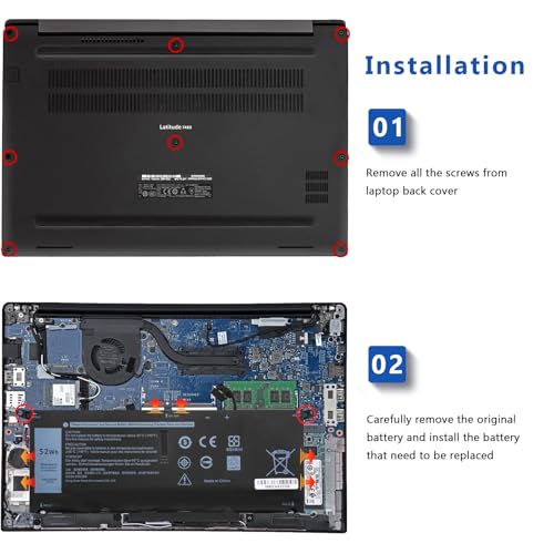 DJW DXGH8 52W Laptop Battery Replacement for Dell XPS 13 9380 9370 2019 7390 Series Vostro 5390 5391 Series Inspiron 7390 2-in-1 7391 2-in-1 Series H754V 0H754V 0V48RM V48RM HK6N5 P113G001 P114G001 - size: DXGH8