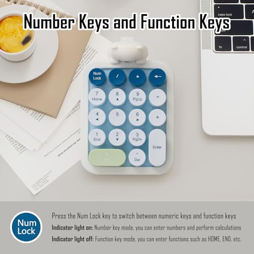Lomiluskr Wireless Number Keypad with Cute Silicone Bear, 18 Colorful Round Keys Numpad, 2.4G USB Wireless Connection, Portable Financial Accounting Numeric Keyboard, Suitable for PC, Laptop (Blue) - color: Blue