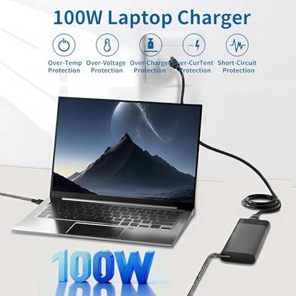 USB-C Laptop Charger 100W Compatible with HP EliteBook 800/1040/G1i/G1a X360 Series, Pavilion Plus14 14-ew,1010nr16 16-ab0000, ZBookFirefly/14/16G11,TPN-LA31,ProBook440/450G10,OmniBook7 16-ay0087nr