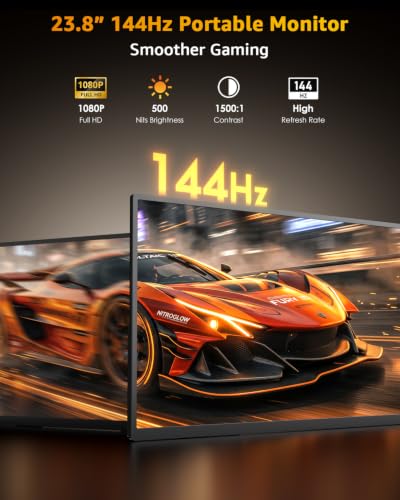 Yodoit Portable Monitor for Laptop 23.8" 144Hz 1080P Travel Gaming Monitor Screen IPS Display with USB Type C Port and Built-in Speakers Compatible with PC, Xbox Black - size: 23.8 144Hz