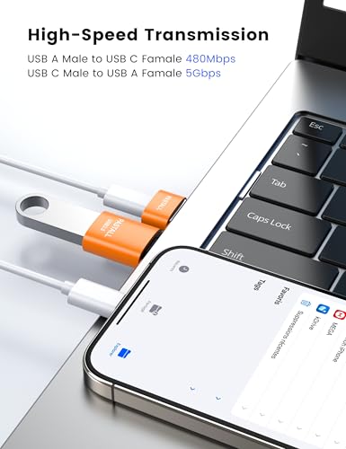 USB to USBC Adapter 10 Pack Combo,USB to C Adapter,Orange | 5 USB 2.0 Male to USBC Adapter & 5 USB 3.0 Female to USBC Adapter,Compatible with iPhone 17 Pro Max,iPad,Samsung Galaxy S25 - color: Orange