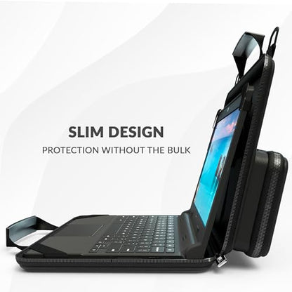 11-11.6 Inch Always-on Chromebook Protective Hard Shell Case Cover with Pouch and Shoulder Strap, Fits MacBook Neo 13 inch - color: Black PU