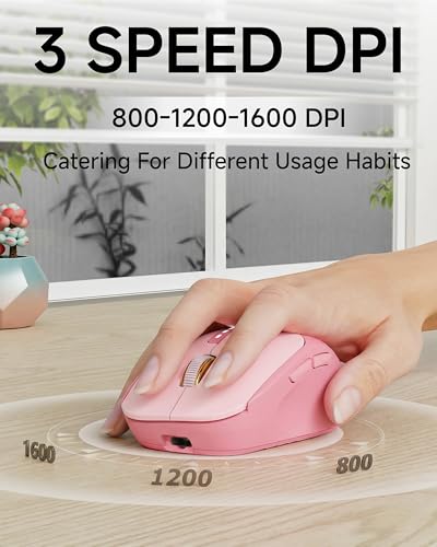 SEUNKWANG Dual-Mode Wireless Mouse with Visible Battery Indicator, Silent Rechargeable Bluetooth & 2.4G Computer Mouse, 1600 DPI, One-Click Privacy Key, Portable Mice for Laptop/PC/Mac - Rose Pink - color: Rose Pink