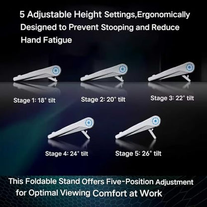 Laptop Cooling Pad for MacBook Air Pro 14 15 16 17 Inch, Semiconductor Cooler with Integrated Roller Fan, 5 Height Adjustment Ergonomic Design, Low Noise Quiet Operation for Mac Notebook - color: white