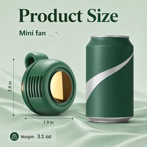 Portable Clip-On Fan, Mini Bladeless Waist Fan, 5100RPM 25dB Ultra-Quiet 3-Speed Rechargeable Small Whirlwind Fan, Hands-Free Personal Cooling for Outdoor Travel Office Camping with USB-C - color: Green
