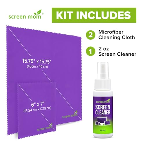 Screen Cleaner Spray 2oz Bottle for TV, Car, Laptop & Computer | Streak-Free Formula, Glass & OLED Safe, Alcohol and Ammonia Free Formula, Includes 2 Microfiber Cloths, Travel-Friendly Size - size: 2oz