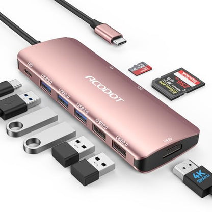 USB C Hub, 9-in-1 Multi-Port USB Adapter, 4K@60Hz HDMI, 100W Max PD, 3 USB3.0(5Gbps) + 2 USB2.0 Data Ports, SD/TF Card Reader for MacBook, iPad Pro, Dell, HP, Lenovo, Windows Laptop, Rose Gold - color: Rose Gold