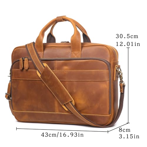 Leather Briefcase for Men 17Inch Laptop Messenger Bags Business Travel Handcrafted Laptop Bag with YKK Zipper Gift - color: Brown