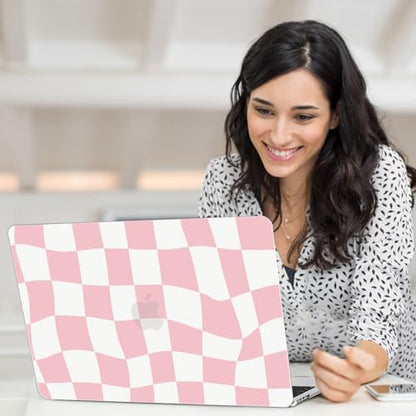 AKIT for MacBook Air 13 inch Case M5 M4 M3 M2 2026-2022, Pink Checkboard | A3449 A3240 A3113 A2681, Funny Pattern Hard Shell Laptop Case+Screen Protector+Keyboard Cover for MacBook Air 13.6 inch - color: Pink Checkboard