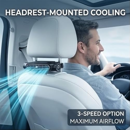 USB Car Seat Fan Car Seat Fan for Kids Compact Turbo Cooling Fan for Headrest Silent Anti-Tangle Design with 3 Speed and Independent Switch for Driver, Passenger and Baby
