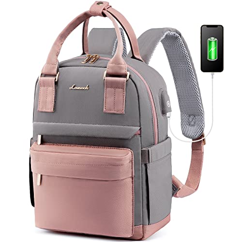 LOVEVOOK Mini Backpack for Women Stylish Waterproof Backpack Purse with USB Port, Cute Daypack for College Travel Party - color: Pink & Grey, size: 13.3 Inch