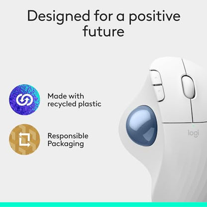 Logitech Ergo M575S Wireless Bluetooth Trackball Mouse- Off-White Blue Ball | Easy thumb control, precise and smooth tracking, Bluetooth and includes Logi Bolt USB receiver, PC Mac compatible - color: White + Blue Ball