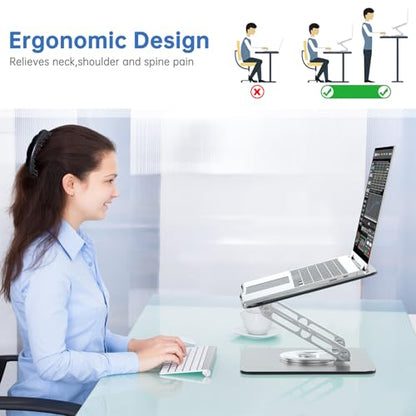 Laptop Stand for Desk Adjustable Computer Stand with 360 Rotating Base Ergonomic Laptop Riser Mount for Desk Foldable Protable Computer Desk Fits with MacBook Pro Air, Rectangle - color: Rectangle, Silver