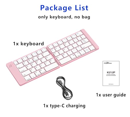 PopBloom Foldable Bluetooth Keyboard - Portable Keyboard, Rechargeable Full Size Ultra Slim Compatible iOS Android Windows Smartphone Tablet and Laptop (Only Keyboard) - color: Elegant Blue-Pink Keyboard, No Bag