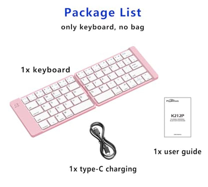 PopBloom Foldable Bluetooth Keyboard - Portable Keyboard, Rechargeable Full Size Ultra Slim Compatible iOS Android Windows Smartphone Tablet and Laptop (Only Keyboard) - color: Elegant Blue-Pink Keyboard, No Bag