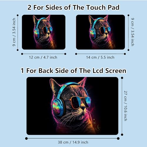 Universal Laptop Skin Sticker with 2 Wrist Pad Skins, Waterproof Scratch Resistant Vinyl Laptop Cover Decal, Cut to Fit for 11–15.6 Inch MacBook HP Dell Lenovo, Cool Cat with Glasses - color: Cool Cat with Glasses