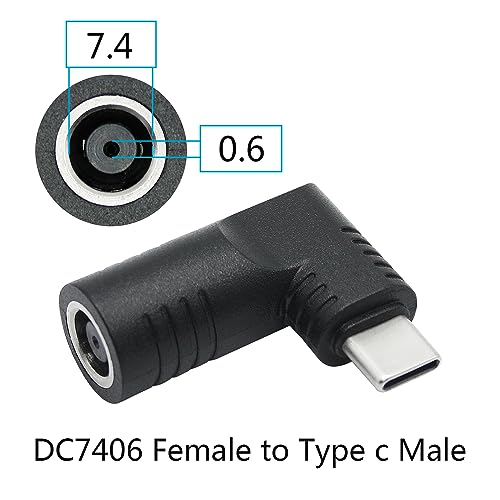 Right Angle DC 7406 to USB C Connector Adapter, 90 Degree PD 65W DC 7.4mm x 0.6mm to USB Type C Male Plug Power Charge Adapter for Laptop, Phone - Black - style: DC 7406 to USB Type c
