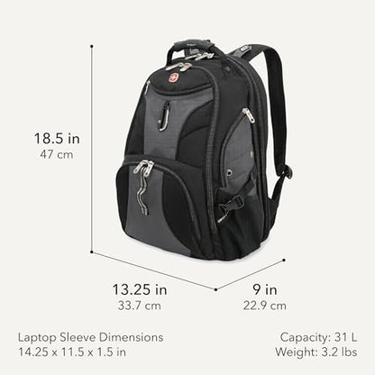SWISSGEAR 1900 ScanSmart Laptop Backpack, Fits Most 17-Inch Laptops, TSA-Friendly Lay-Flat Design, RFID Protection, and Tablet Pocket, Black, 31L, 18.5-Inch - color: Black/Grey