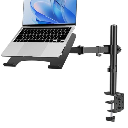 Afaloona Single Monitor and Laptop Mount for 13-32 Inch Screen or 11-17 Inch Notebook, Fully Adjustable Monitor Arm with Removable Vented Tray, Supports Up to 18 lbs, C-Clamp, VESA 75x75/100x100mm - size: Laptop Stand