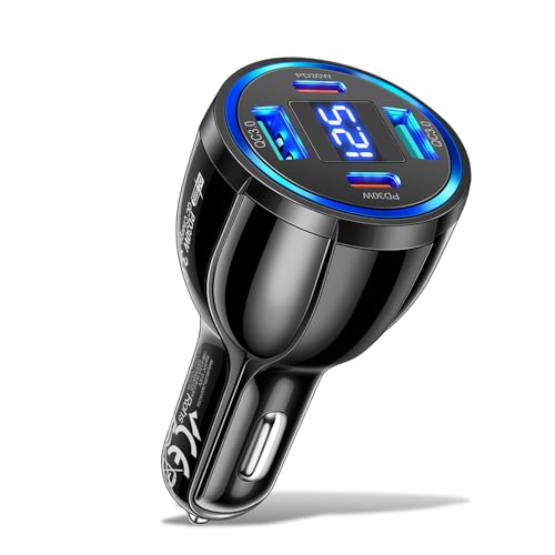 USB C Car Phone Charger Adapter with Voltmeter Compatible with iPhone 16 15 14 13 12 11, Android, Samsung, 100W 4 in 1 Multi-Port Fast Charging Cigarette Lighter USB Charger (Black) - color: Black