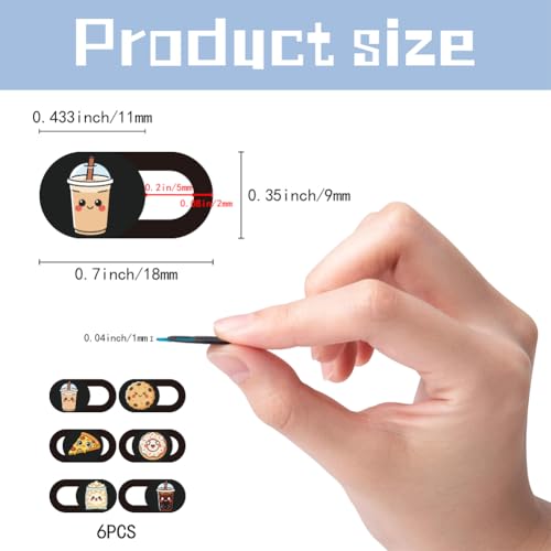 6Pcs 6 Styles Food Theme Camera Cover Slide Sticker 0.04 Inch Privacy Guard Accessories, Computer Camera Cover Cute Protector Blocker for Desktop Loptop Tablet Notebook Mini PC Office Use - color: Food