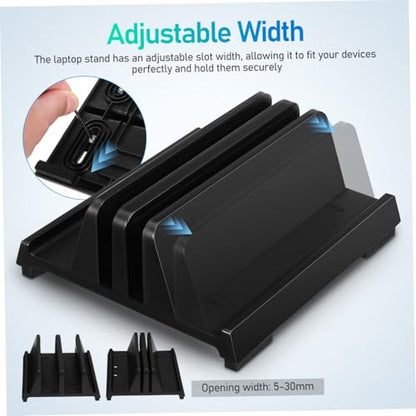 Uonlytech Vertical Laptop Holder Dual Slots Adjustable Laptop Stand for Desk Space-Saving Design for Workspace Organization Compatible Tablets and Phones Padded Non- Base for Stability