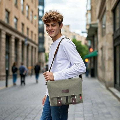 Messenger Bag for men Laptop Bag UnisexRetro Canvas Bag14-15.6 inches Casual single shoulder bag For Work College Travel - color: S-army Green
