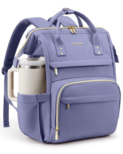 LOVEVOOK Laptop Backpack for Women with Giant Tumbler Holder Pocket,15.6 inch Waterproof Travel Backpack Purse Computer Laptop Bag,Professional Work College Nurse Teacher Backpack Daypack,Grayish Blue - color: Grayish Blue, size: 15.6-Cup