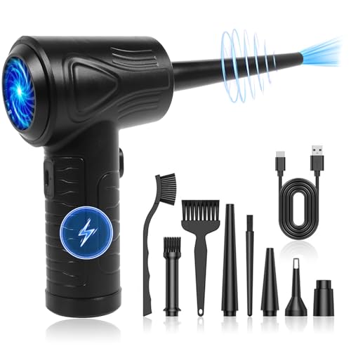 Compressed Air Duster - Portable Electric Air Duster Keyboard Cleaner, 3 Speeds to 100000RPM with LED Light, 7600mAh Rechargeable Battery, Cordless Air Blower for Electronic,Office,Home Cleaning