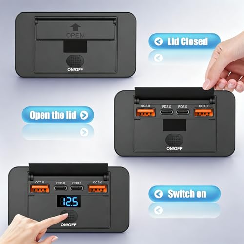 15W 5V USB Outlet Panel Wall Mount – Dual 15W PD & Dual QC3.0 Car USB Charger Socket, Waterproof ON/Off Switch, Surface Mount for RV, Boat, Truck, ATV & Marine(4 Interface)