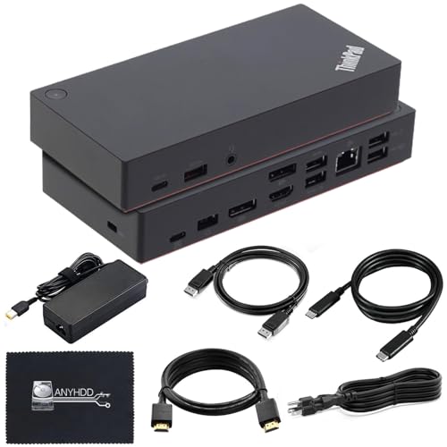 Lenovo 40AS0090US Thinkpad Docking Station Gen 2 - Supports 4K Display, 1 Year Warranty, Lenovo Docking Station with 90W Adapter, HDMI, USB-C, DisplayPort Cables - USB-C Thunderbolt 3 Dock (Renewed) - style: 40AS0090US