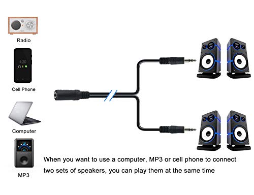 3.5mm Audio Splitter Cable, Dual Device AUX Adapter for PC Headphones | Aluminum Connector, Stereo Audio Sharing, PC Laptop Gaming Speaker Headphone Compatible, Plug & Play Design - size: 6ft