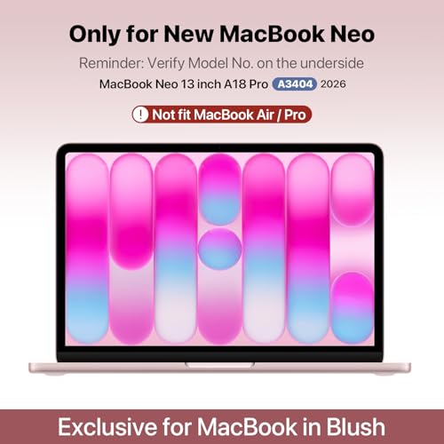 for MacBook Neo Case 13 inch 2026 | Scratch & Fingerprint Resistant 100% Match Official Color | Matte Hard Shell Pink Cover for A3404 - Blush Clear | Scratch & Fingerprint Resistant | Perfect Fit | 100% Match Official Color | Matte Hard Shell Pink Cover -