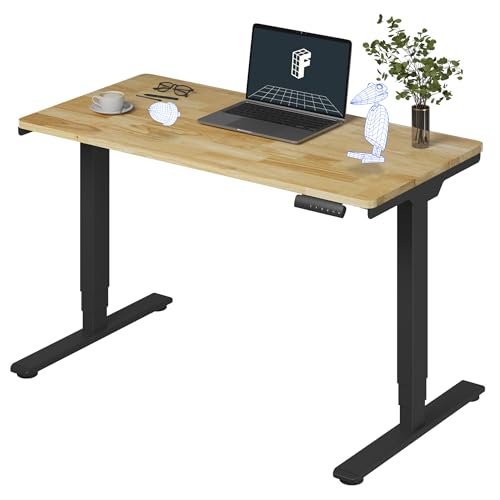 FlexiSpot E6 Solid Wood 3-Stage Dual Motor 48 x 24 Electric Standing Desk, Holds 220 lbs, Adjustable Height w/ Memory Presets, Butcher Block Rubberwood Desktop & Black Frame, Ships in 2 Boxes - color: Black Frame+top, size: 48"x24" Solid Wood Whole-piece