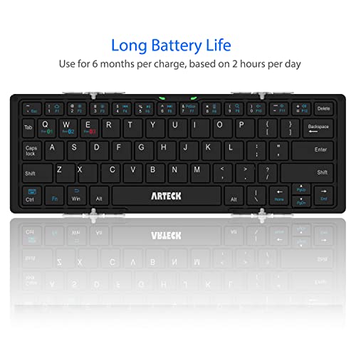Arteck Folding Bluetooth Keyboard, Portable Mini Foldable Wireless Keyboard for iOS iPad 10.2-inch, Pro, Air, 9.7-inch, Mini, Android, MacOS, Windows Tablets Smartphone Built in Rechargeable Battery