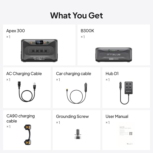 BLUETTI Apex 300 Solar Generator & B300K with Hub D1 2764.8Wh Power Station | LFP Battery Backup Power Station with 6 3840W AC Outlets, RV-Optimized DC Ports (50A Anderson), Ideal for Camping and RV Life - style: BLUETTI Apex 300+B300K+Hub D1