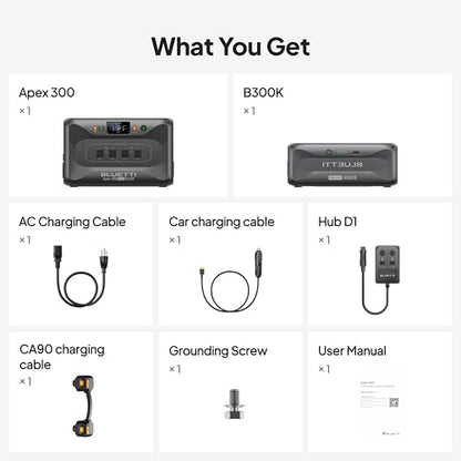 BLUETTI Apex 300 Solar Generator & B300K with Hub D1 2764.8Wh Power Station | LFP Battery Backup Power Station with 6 3840W AC Outlets, RV-Optimized DC Ports (50A Anderson), Ideal for Camping and RV Life - style: BLUETTI Apex 300+B300K+Hub D1