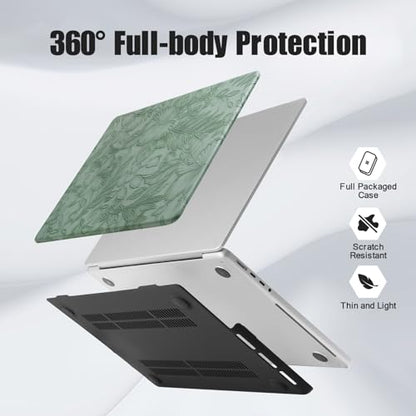 DTangLsm for MacBook Air 15 inch Case 2026 M5 2025 2024 2023 M4 M3 M2 Chip | Model A3448 A3241 A3114 A2941, Elegant Textured Retro Leather Hard Shell Mac Air 15 Laptop Case & Keyboard Cover, Sage Green - color: Embossed Floral Green
