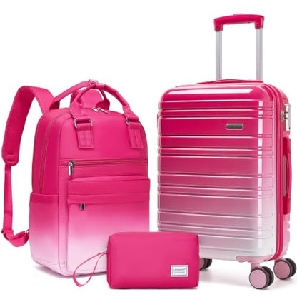 LARVENDER Carry on Luggage Sets 3 Piece, 20 Inch Suitcases, Berry Sparkling | 22x14x9 Airline Approved, Gradient PC+ABS Hardshell, Smooth 360° Wheels, TSA Lock, 3-Piece Set with Color-matched Backpack - color: Berry Sparkling 20BP, size: 3 Piece Set (Back