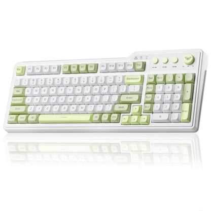 Aula F3099 Wireless Keyboard with Media Knob, Tri-Mode BT5.0/2.4GHz/USB-C Cute Creamy Keyboard with Number Pad, RGB Backlit Gaming Keyboard, Quiet Typing Green Computer Keyboards for Office Laptop/PC - color: White & Green