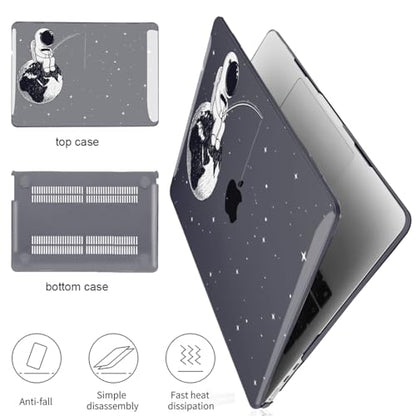 for 2022 2023 2024 2025 2026 MacBook Air 13 inch Case M5 A3449 M4 A3240 M3 A3113 M2 A2681 Cover, Glitter Black Printed Pattern Plastic Hard Shell Case for Mac Air 13 M5 2026, Astronaut Earth - color: Astronaut Earth