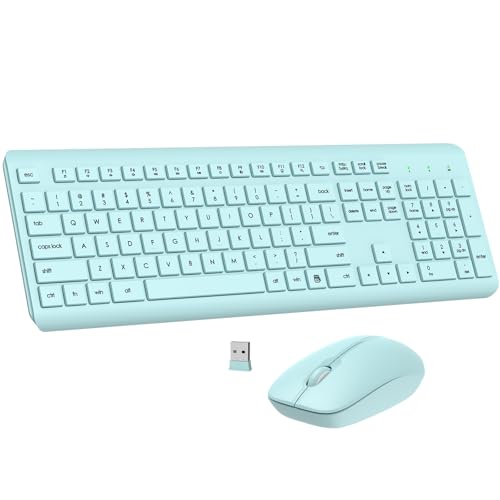 Wireless Keyboard and Mouse Combo, Full Size Silent Ergonomic Keyboard and Mouse, Long Battery Life, Optical Mouse, 2.4G Lag-Free Cordless Mice Keyboard for Computer, Mac, Laptop, PC, Windows(Green) - color: Green