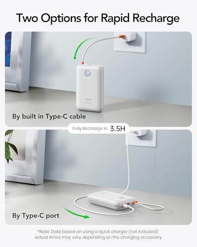 VIYISI Portable Charger 20000mAh 30W Fast Charging, White Aesthetic Power Bank with Built-in USB C & Lighting Cables, Compact Battery Pack Compatible with iPhone 17 16 15 Pro Max, iPad, Travel - color: White