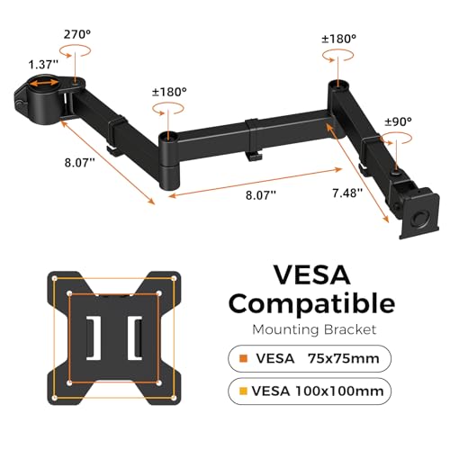 suptek Single Monitor Arm, Universal 3 Tier Arm Fully Adjustable Pole Mount Bracket Monitor Mounting for 13 to 27 inch Screen, Weight up to 22lbs, Mounting Holes 75x75mm to 100x100mm,Black - size: 3 Tier Monitor Arm