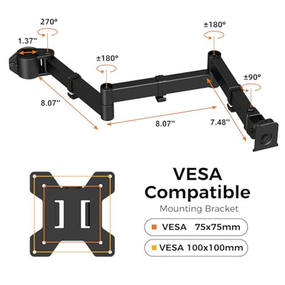 suptek Single Monitor Arm, Universal 3 Tier Arm Fully Adjustable Pole Mount Bracket Monitor Mounting for 13 to 27 inch Screen, Weight up to 22lbs, Mounting Holes 75x75mm to 100x100mm,Black - size: 3 Tier Monitor Arm