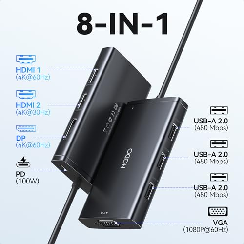 USB C Docking Station Dual Monitor for HP,Laptop Docking Station 3 Monitors | USB C Hub Quad Display USB C Adapter to 4K HDMI+DP+VGA,3USB 2.0,PD,USB C Dock Dongle 8 in 1 Computer Docking Station for Dell