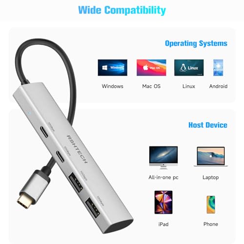 7-Port USB 3.2/USB C Hub with 10Gbps USB-A 3.2, 2 USB-C 3.2, 4 USB 3.0 Ports + 4 Ports USB A/USB C Hub 10Gbps