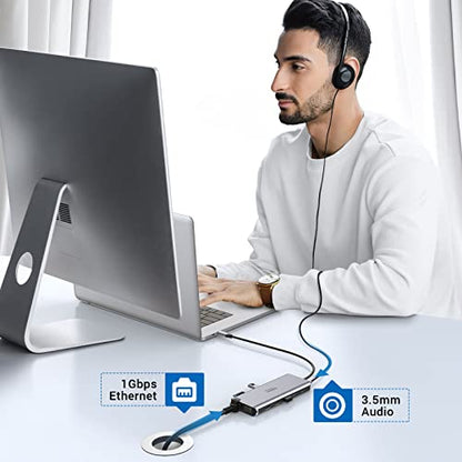 USB C Docking Station Dual Monitor, 14-in-1 Triple Display Dual 4K HDMI & VGA, 10Gbps Data Transfer, 100W PD, Gigabit Ethernet, SD/microSD Card Reader, Audio - USB-C Hub for Dell HP Lenovo MacBook