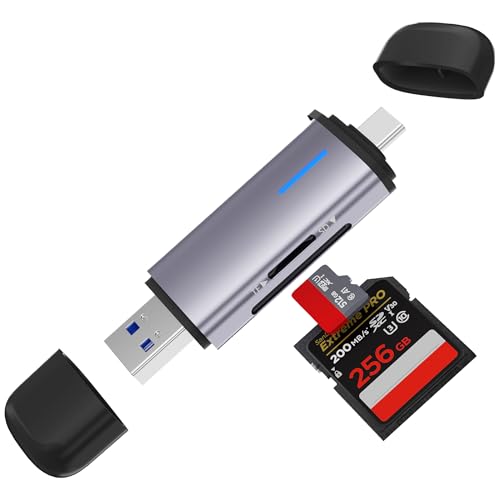 SD Card Reader, 2-in-1 USB-C 3.0 sd Card Reader for iPhone, Dual Slot Adapter for MicroSD, SDHC, SDXC Memory Cards, Compatible with iPhone 17/16/15, iPad, Android, Laptops and Computers.